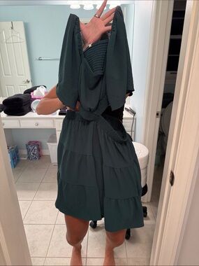 Women’s Dark Green Tiered Summer Dress with Smocked Bodice
